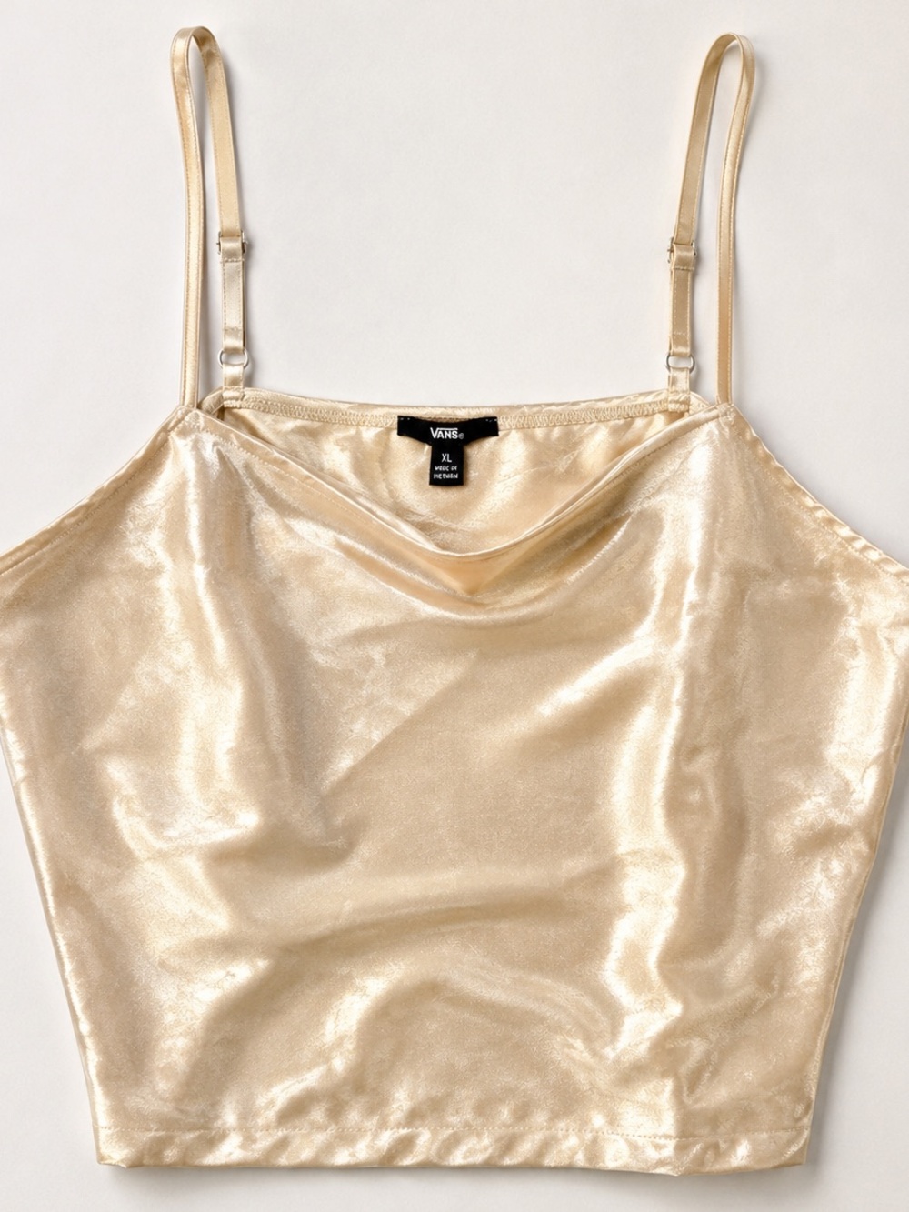 Vans Satin Metallic Champagne Gold Crop Cami XL Y2K Indie Sleaze Party Top